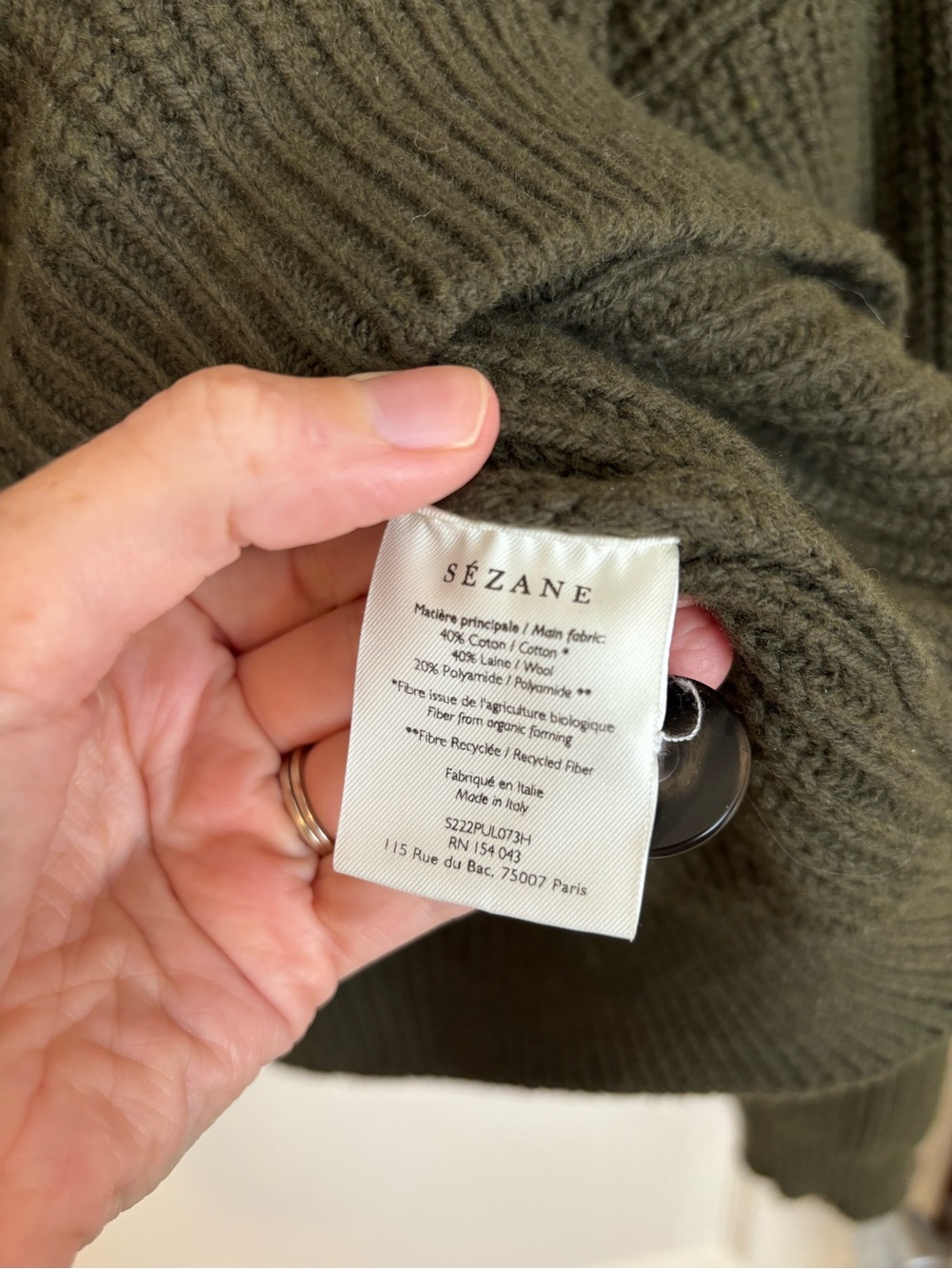 Sézane Olive Green Ribbed Button Cardigan - Picture 7 of 7